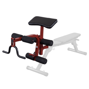 The BFPL10 Preacher Curl/Leg Curl accessory eliminates stress on the elbows while allowing full range-of-motion