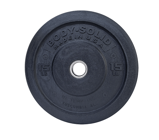 15 lb. Premium Bumper Plate
Body-Solid Full Commercial /Premium Bumper plates are Made in the USA with recycled materials and a Stainless Steel bushing for long life and durability.