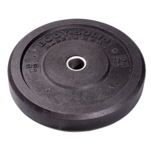 Body-Solid Full Commercial /Premium Bumper plates are Made in the USA with recycled materials and a Stainless Steel bushing for long life and durability.