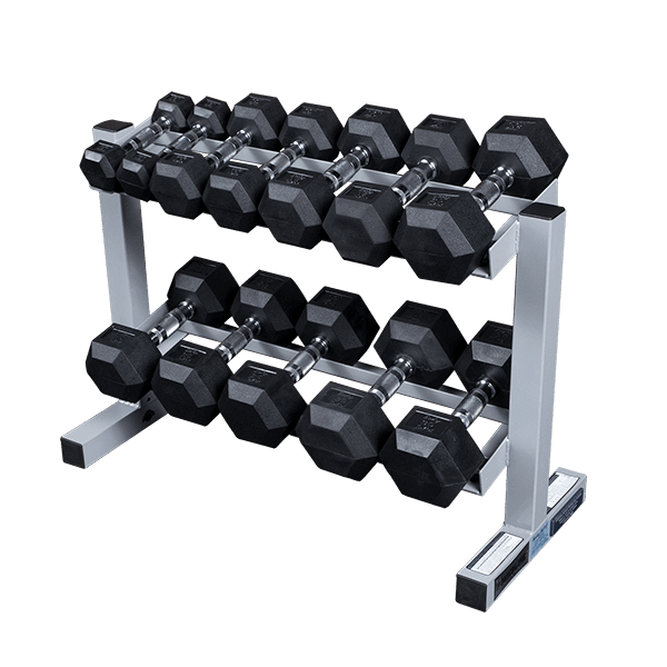 Body-Solid (PDR282X) 2-Tier Dumbbell Rack - Heavy-Duty 30inch Wide Weight Stand, Home Gym Storage Solution Holds 1 pair each of 5-30 lb. Dumbbells