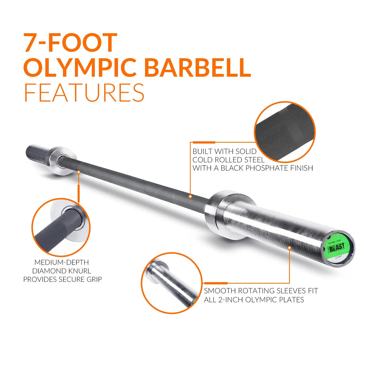 CAP The Beast Olympic Barbell Bar - features