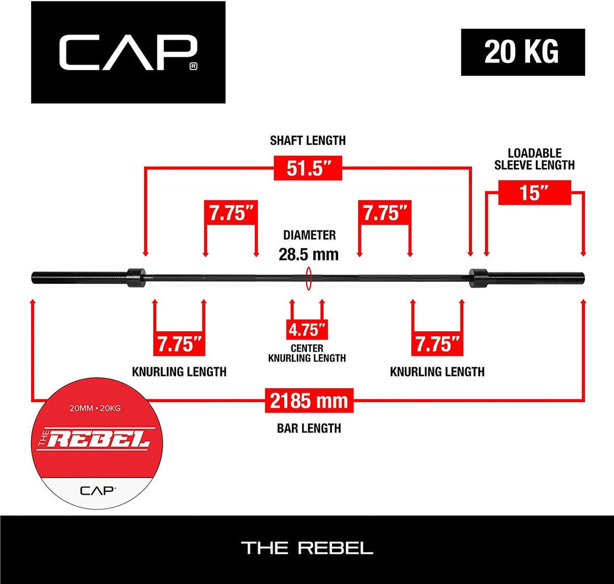 CAP "The Rebel" Olympic Power Barbell Bar | Black - Pure Craft Industries